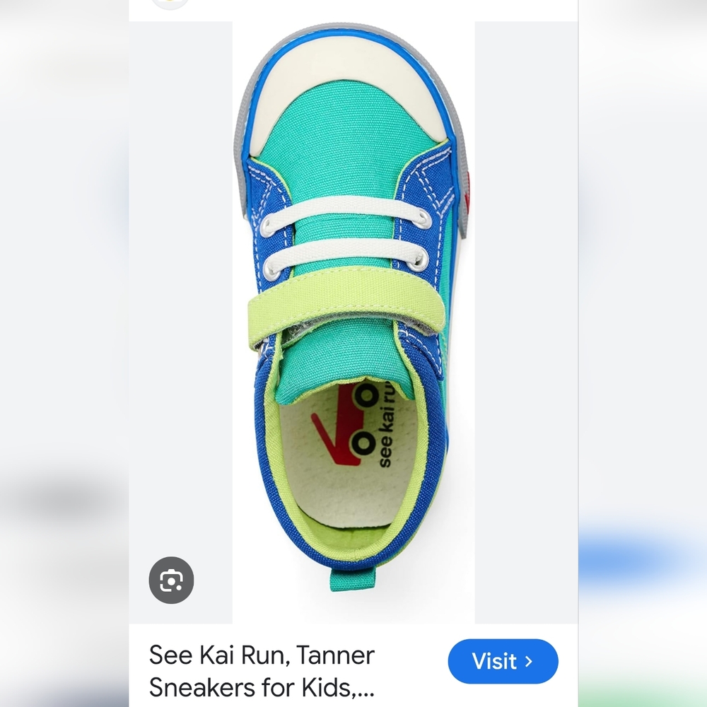 See Kai Run Kids Teal and Blue Canvas Sneakers with Lime Accents